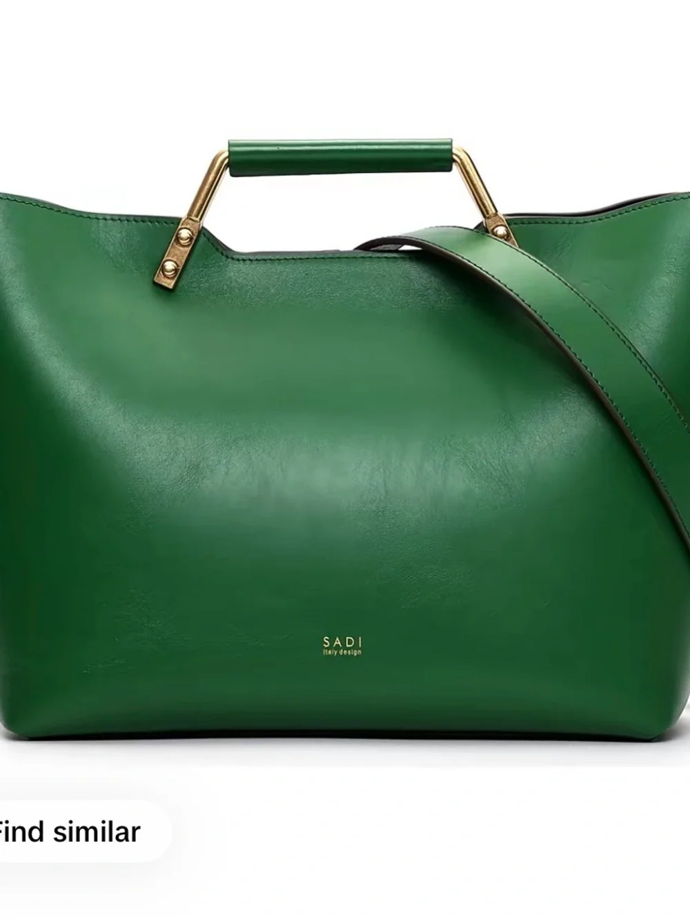 Green Leather Tote with Gold Handle and Strap
